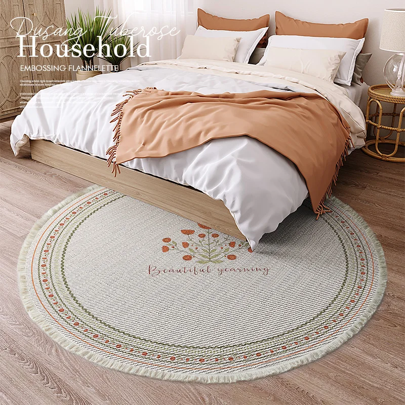 Nordic Ins Style Handwoven Round Carpet Living Room Home Table Bedside Floor Mat Cotton Linen Bedroom Rug Tassel Vintage | Дом и сад