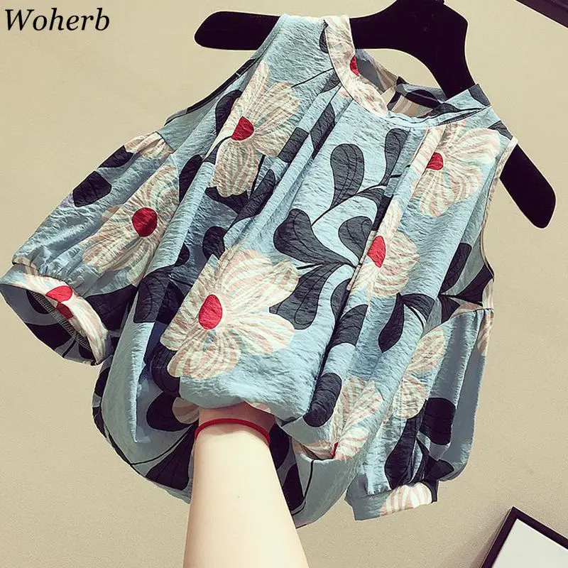 

Woherb Womens Tops and Blouses Summer 2020 Floral Print Blusas Short Sleeve Chiffon Blouse Shirt Off Shoulder Ladies Top 92162
