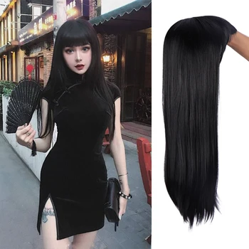 

AILIADE Black Woman Wig 25 inches Long Straight Hair With Bangs Blonde Hair Natural Straight Hair Wig Cosplay Wig