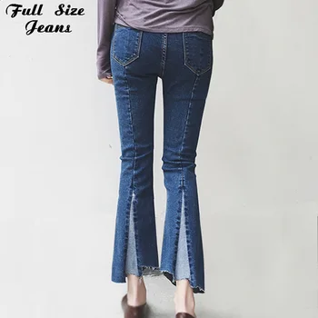 

Tassel Hem Flare Capris Jeans Woman High Waist Patchoworked Bell Bottom Stretch Cropped Ankle Length Jeans Mom Womens Plus Size