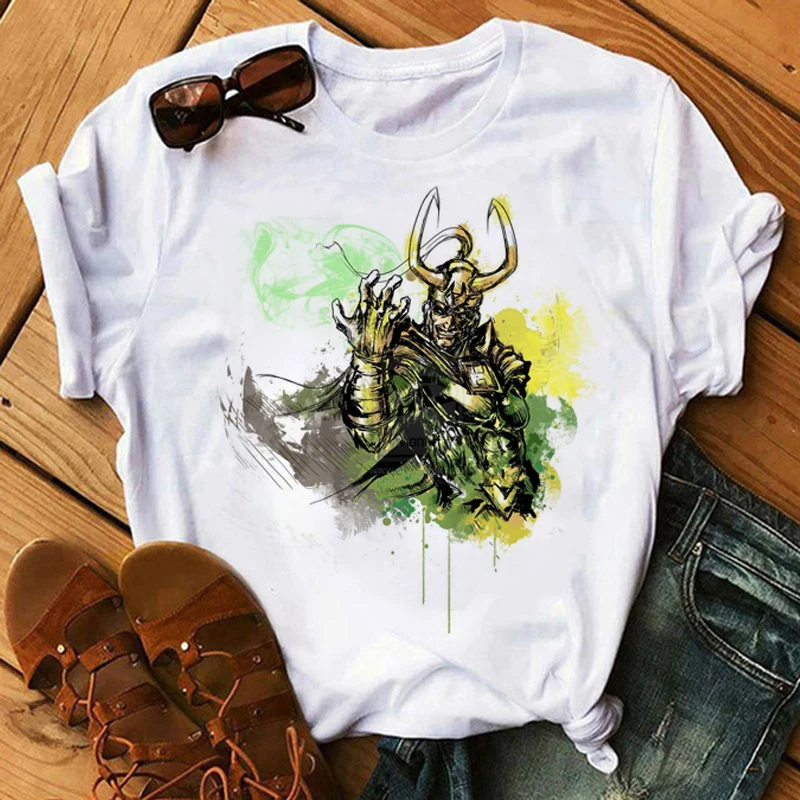 Super Hero Loki Letter Print T Shirt Women Funny God Of Mischief Loki Graphic Tees Shirt Summer Tops Cartoon T-Shirt Female graphic tees women