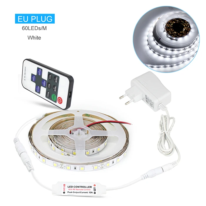 EU 300led white 4040 SMD Светодиодная лента, теплый белый, 12 В постоянного тока, штепсельная вилка европейского и американского стандарта, светодиодный светильник с пультом дистанционного управления RF, с регулируемой яркостью, 5 м, декоративный светильник для спальни - Испускаемый цвет: EU 300led white