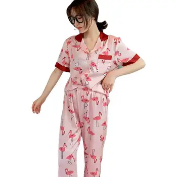 

Youhottest Silk Pajamas For Women Satin Short Sleeve Pajamas Sets Turn down Collar Top+Long Pants Sleepwear