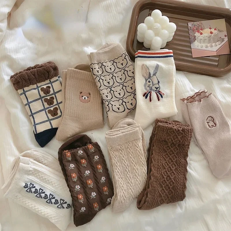 

Cartoon cute socks animal print bear носки sport japanese fashion kawaii women cotton носки designer rhombus girl socks
