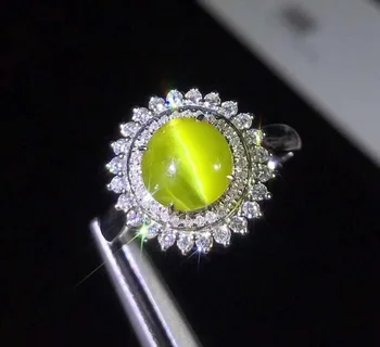 

Fine Jewelry Real 18K White Gold 100% Natural Chrysoberyl Cat's Eye Gemstones 2.19ct Female Wedding Rings for women Fine Ring