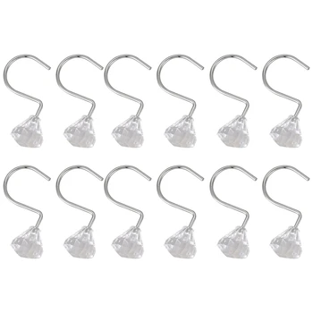 

Pack of 12 Shower Curtain Hooks Elegant Diamante Style Acrylic + metal