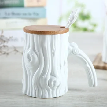 

Coffee Mug Imitated Wood ceramic Tea Cup Carved Natural Large Capacity Coffee Tea Drinkware 350ml