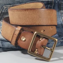 Vintage 100% cowhide high quality retro non-interlayer natural leather Copper buckle men's belt jeans casual pants belt