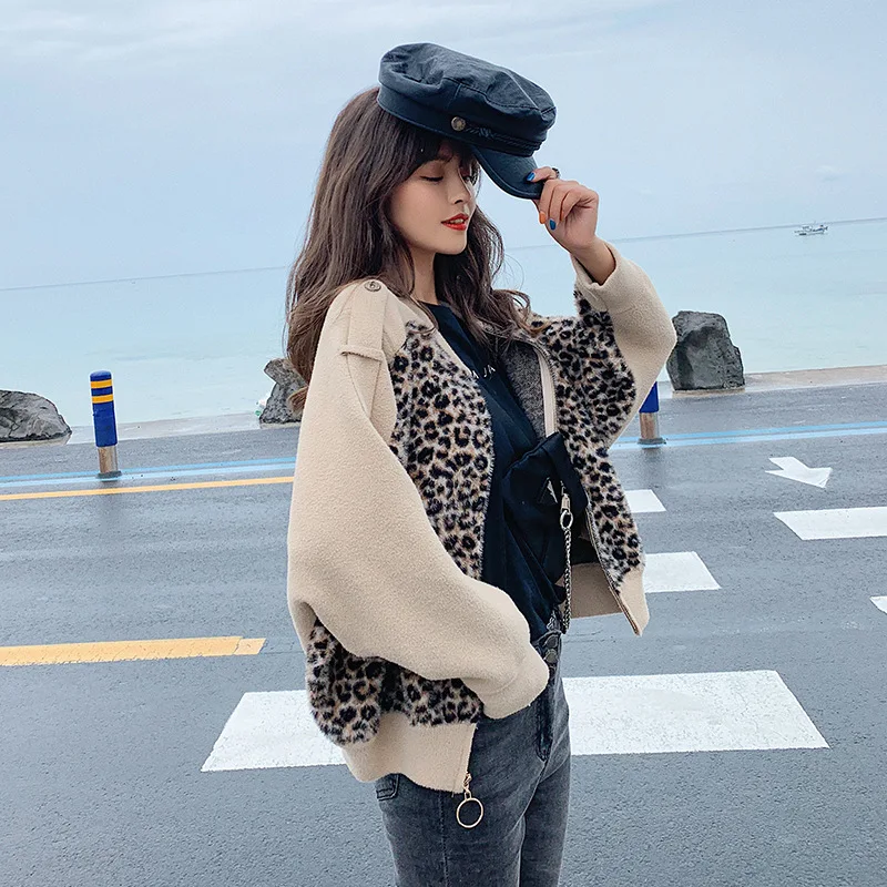 

Photo Shoot Short-height Autumn Faux Mink Cashmere Leopord Pattern Short Woolen Jacket Women's Loose-Fit Online Celebrity Style