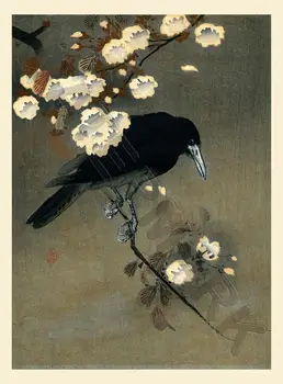 

Crow & Blossom Art print Silk poster Home Wall Decor