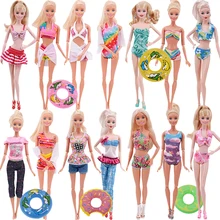 2 pçs roupas de boneca roupa de banho + anéis de natação maiôs bikini praia acessórios para barbies, 11.8 Polegada, boneca bjd, brinquedo da menina
