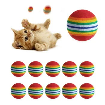 

100Pcs 3.5cm Rainbow Ball Cat Toy Colorful Ball Interactive Pet Kitten Scratch Natural Foam EVA Ball Training Supply Products