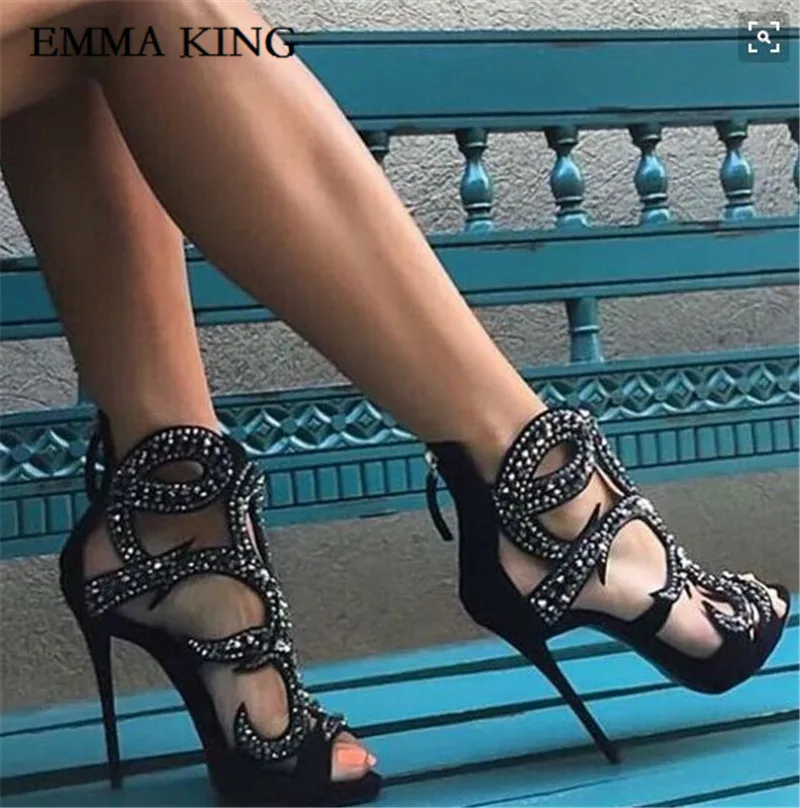EMMA KING/шикарные женские босоножки со стразами; пикантные женские летние Роскошные туфли-лодочки на высоком каблуке; женские вечерние туфли-лодочки
