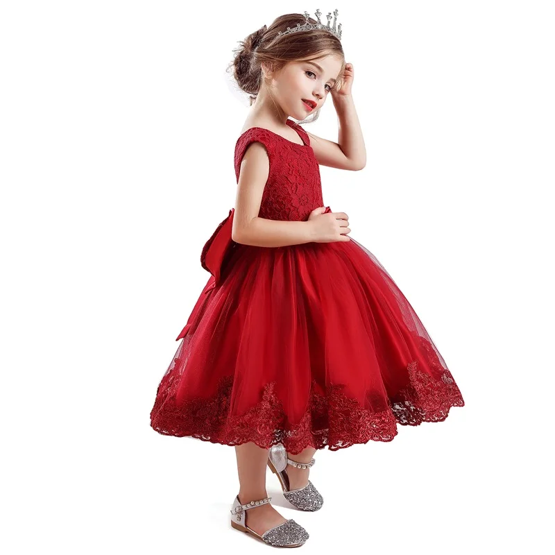 Красное рождественское платье принцессы для девочек; платье для маленьких девочек; платье-пачка с бантом для дня рождения; детское кружевное платье для девочек; детская одежда