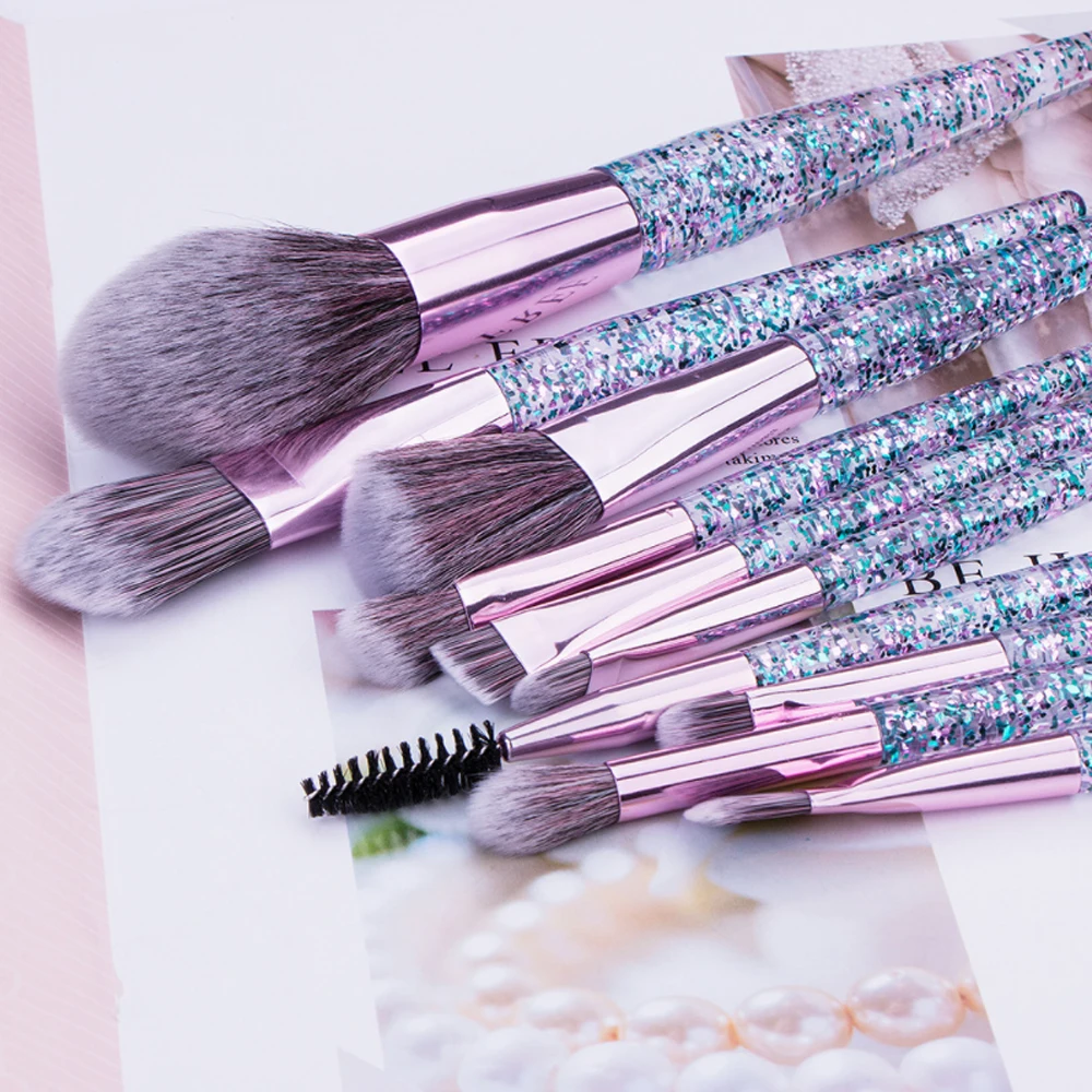 10PCS set New Design Make Up Brushes Acrylic Paillette Sequins Makeup Brushes Face Beauty Foundation Powder 5