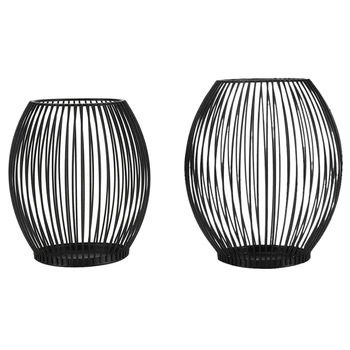 

Promotion! Retro Candlestick Black Lantern Candlestick Retro Wrought Iron Metal Candle Ornament 2 Pieces