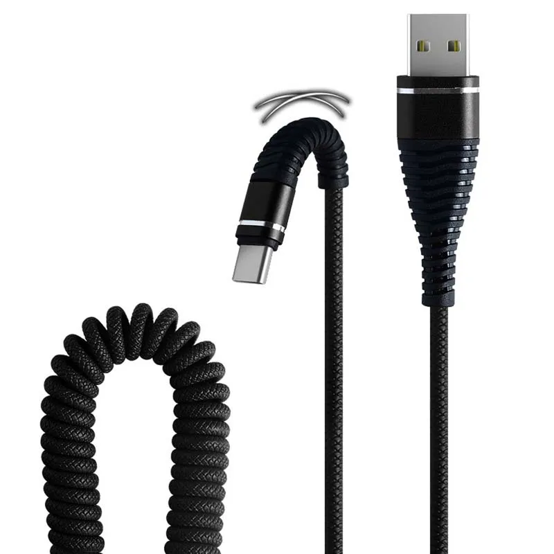 Usb type C весенний спиральный кабель для Xiaomi Redmi Note 7 mi 9 Быстрая зарядка синхронизации данных USB C кабель для samsung Galaxy S9 Oneplus 6T - Тип штекера: Black
