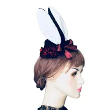 Free shipping Women Retro Rabbit Ear Fascinator Pillbox Hat Artificial Rose Bowtie Hair Clip