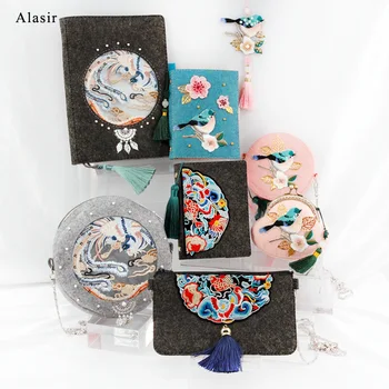 

Alasir Non-woven Material Package Chinese Style Artsy Creative Hand-made Purse DIY Embroidered Coin Purse Notebook Bags Tassel