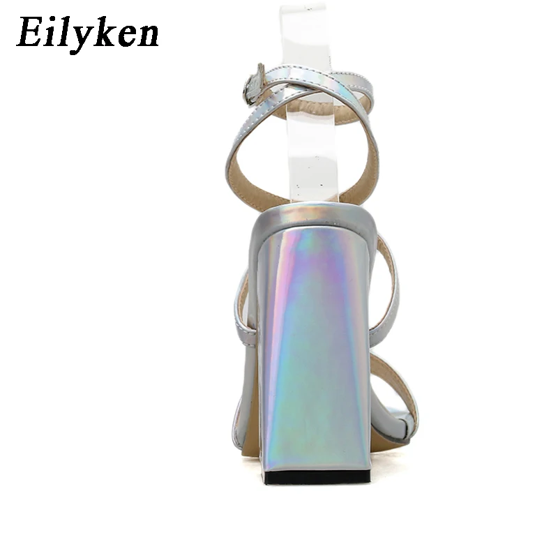 Eilyken; Новинка; пикантные женские босоножки серебристого цвета; модная женская повседневная обувь на высоком квадратном каблуке с пряжкой и ремешком; Новинка года; сезон лето