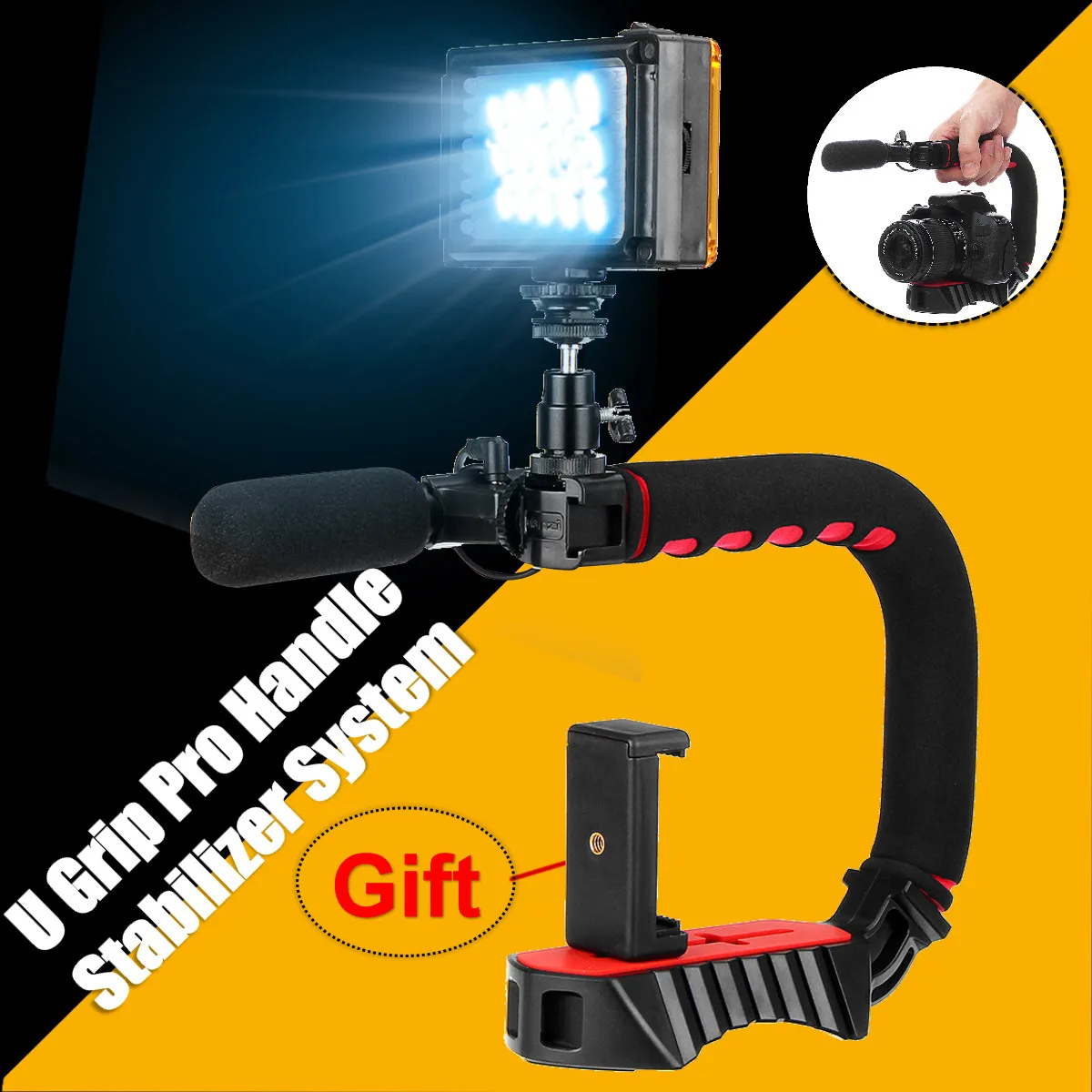 U-Grip Pro тройной башмак видео стабилизатор ручка держатель для камеры телефон видео Rig Сумка для фотоаппарата Nikon Canon iPhone X 8 7