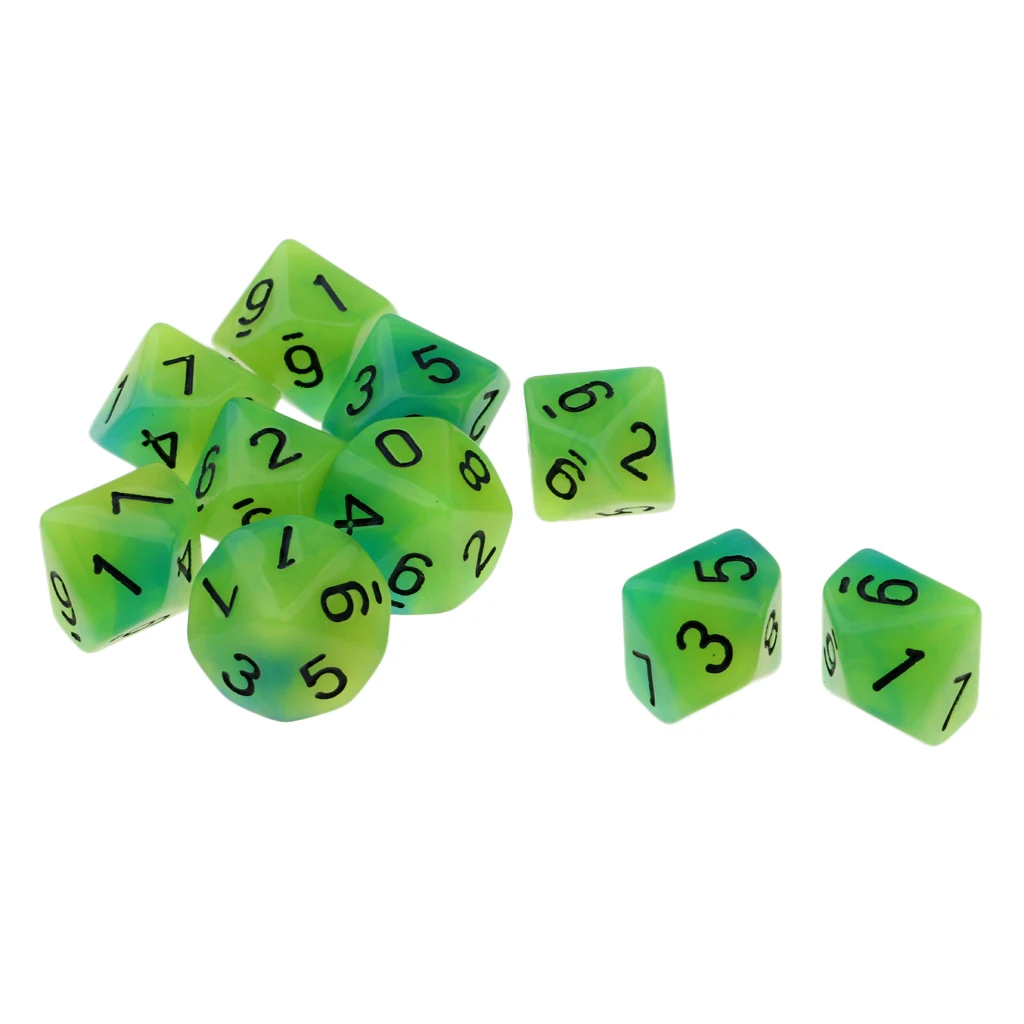 Tabletop Game 10pcs Dungeons Dragons Dice D10 D&D Luminous 1.6cm Multi Dice Set Night Luminous Dice Set