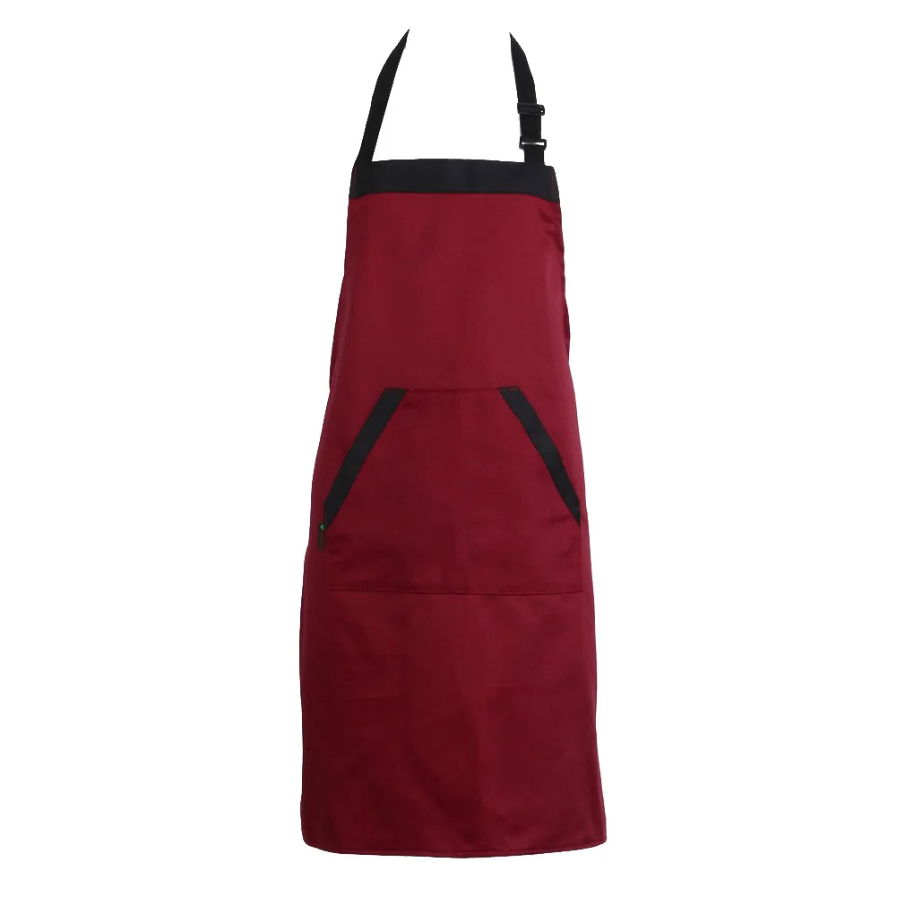 Couple Waterproof Halter Sleeveless Pockets Kitchen Cooking BBQ Milk Tea Restaurant Overall Apron - Color: Red