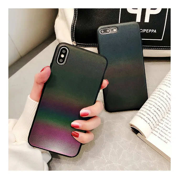 Радужный градиентный блестящий чехол для телефона Iphone Xs Max Xr простой Блестящий