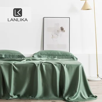 

Lanlika Green Adult 100% Silk 25 Momme Natural Fabric Luxury Bed Linen Healthy Double Flat Sheet Pillowcase Euro Home Decor