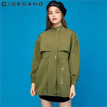 

Giordano Women Jackets Solid Waistbanded With Drawstring Jacket Cotton Soild Stand Collar Casaco Feminino 94379678