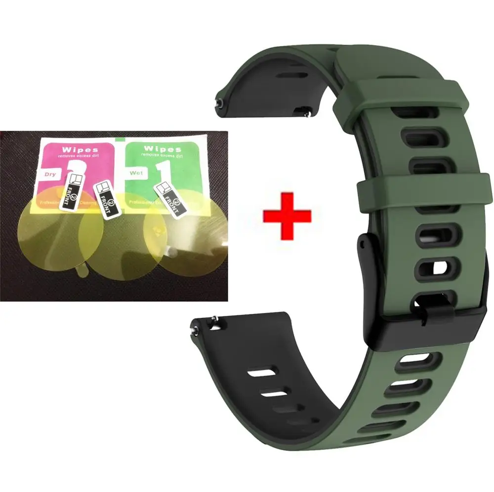 2 в 1 силиконовый ремешок для браслета Amazfit Bip ремешок для часов Vivoactive 3 браслет для Garmin Forerunner 245 наручный+ 3 шт пленка - Цвет: ArmyGreen