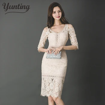 

2019 new Korean women's ladies fashion temperament sexy lace print bag hip dress
