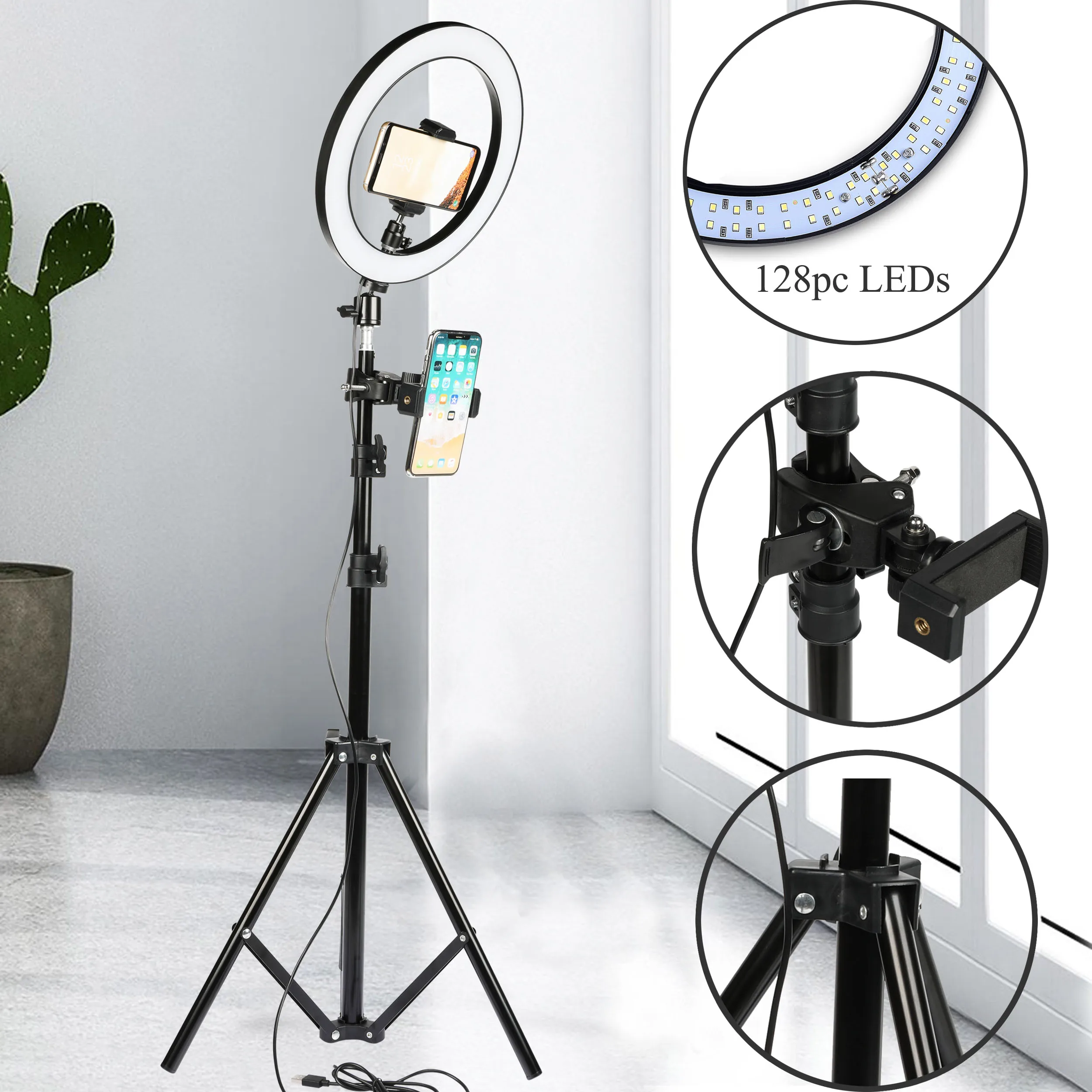 Светодиодный светильник-кольцо для макияжа видео в живую студийный светильник с регулируемой яркостью 2700 K-5600 K светильник-кольцо для макияжа светильник для фотосъемки комплект со штативом