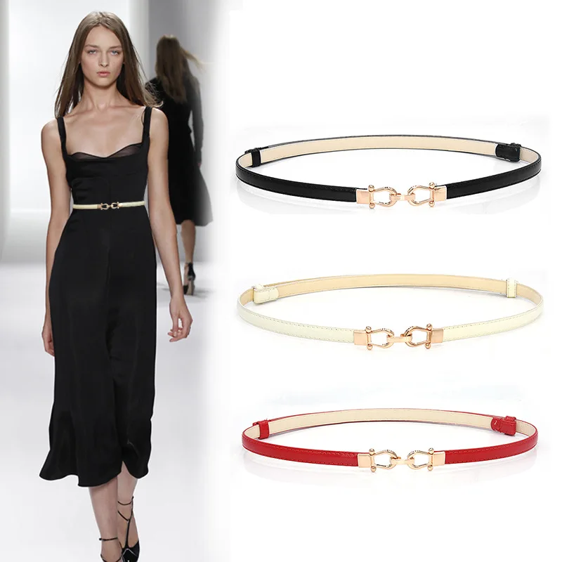 

Korean Fashion Casual Versatile Buckle Belt Adjustable Patent Leather Ladies Thin Belt Female Decorative Skirt