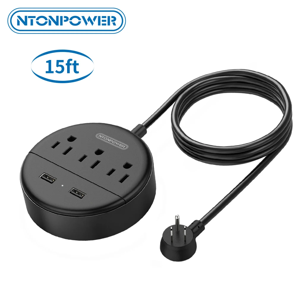 

NTONPOWER US Power Strip Charger Outlet Plug Mini USB Desktop Socket Station With 15ft Extension Cable For Travel/Hotel/Home