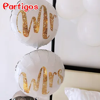 

10pcs 18inch White Heart MR MRS Foil Balloons Print Gold LOVE Helium Balloon Valentine's Day Wedding Party Supplies