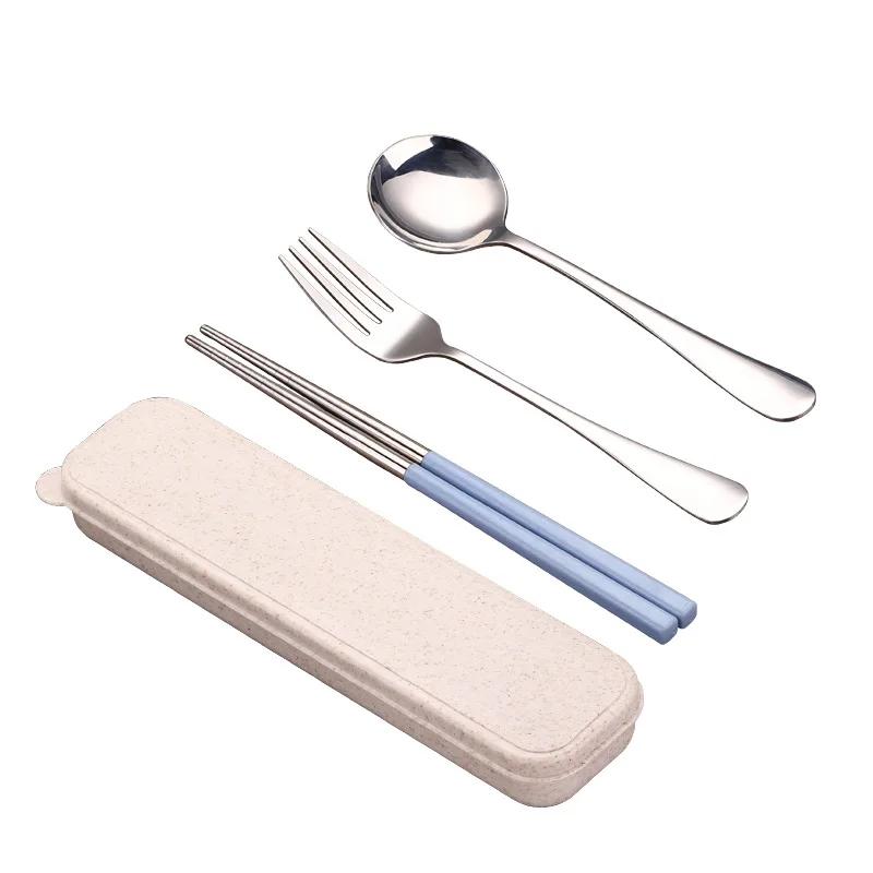 

3 pcs Set Portable Outdoor Stainless Steel Tableware Set Cutlery Fork Spoon Chopsticks Flatware Set Travel Dinner Set with Box
