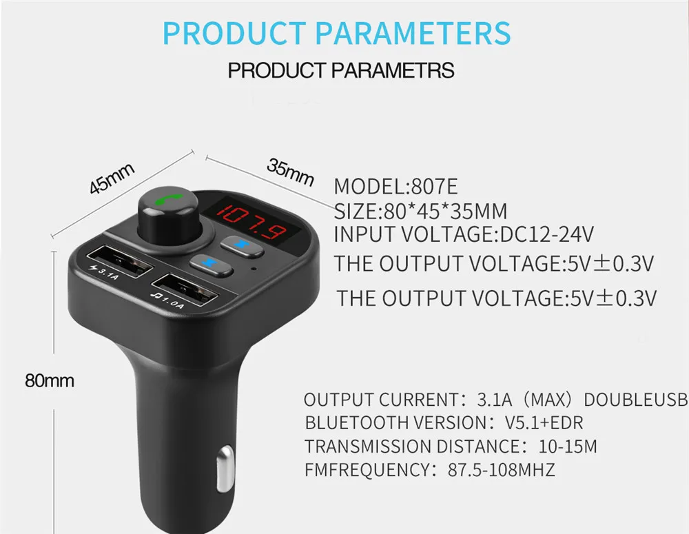 Автомобильный MP3-плеер, Bluetooth, аудио, двойной USB, автомобильная зарядка, быстрая зарядка, беспроводная гарнитура, вызов, автомобильный музыкальный адаптер, fm-модулятор 805E