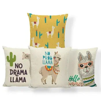 

Personalized Cartoon Pillow Alpaca Cactus Text Square Pillowcase Cushion Cover