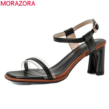 

MORAZORA 2020 New arrival summer women sandals genuine leather fashion party shoes summer black beige color high heels shoes