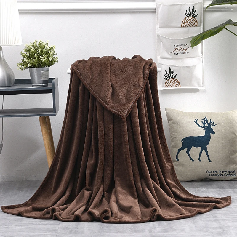 Coffee Коралловое флисовое фланелевое одеяло s для кровати из искусственного меха норки, одноцветное покрывало для дивана, мягкое теплое зимнее клетчатое плюшевое одеяло - Цвет: Coffee