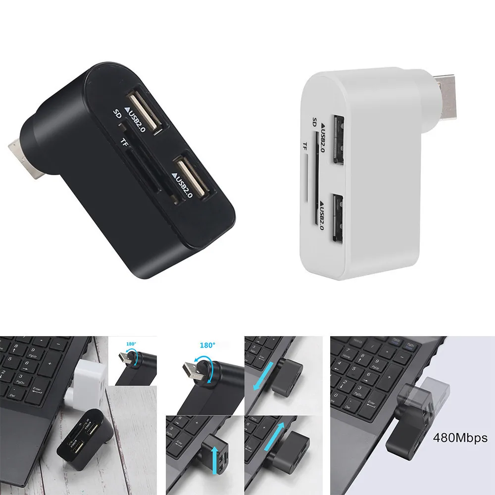 

3 Ports Usb Hub 2.0 Usb Splitter High Speed Rotatable Adapter Mini Hub Usb Charging Splitter For Laptop Computer