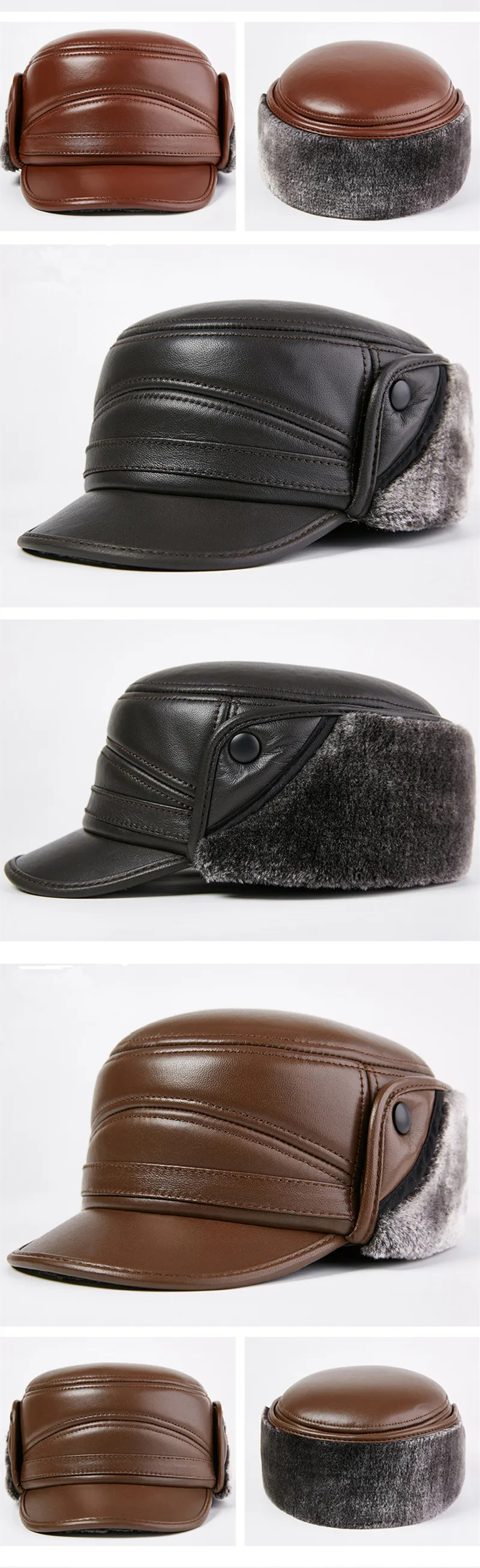 SHALUOTAOTAO мужские плоские кепки шляпа из натуральной кожи тренд качество овчины армейские кепки утепленные бархатные наушники бренд s