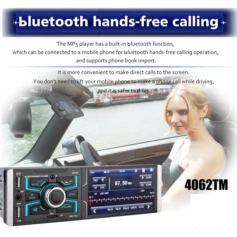 4,1 дюймов HD автомобильный стерео радио MP5 MP4 плеер 4062TM сенсорный экран bluetooth FM TF AUX автомобильные мониторы Поддержка камеры заднего хода
