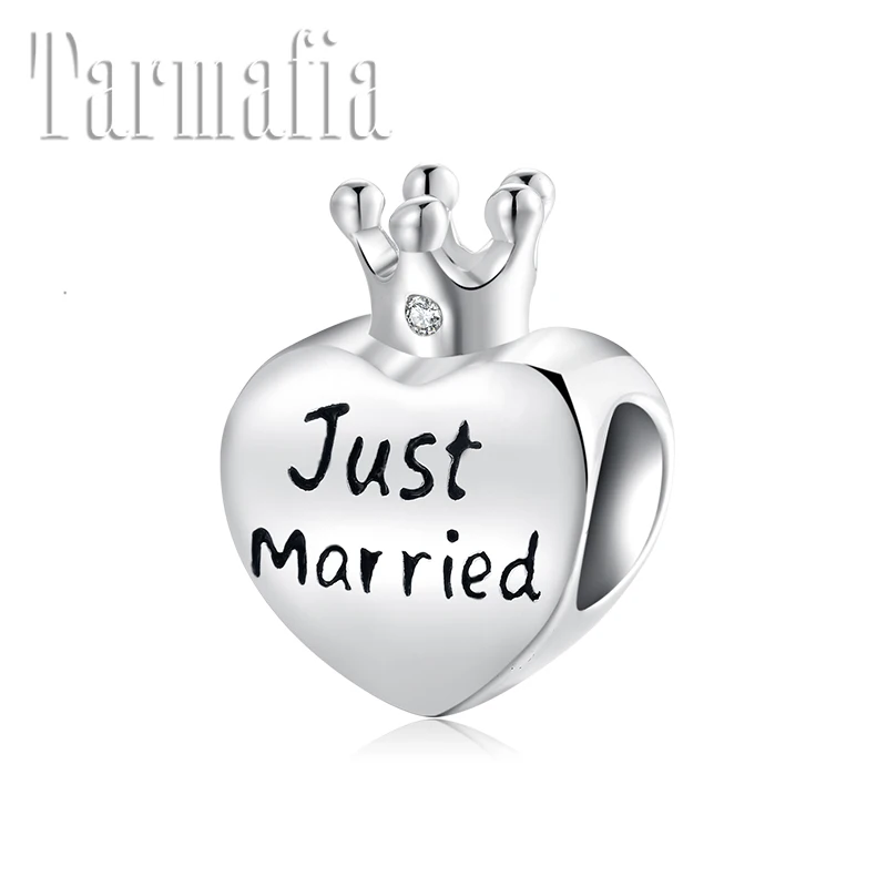 

Heart shape 925 Sterling Silver DIY blessings Just Married Crown fine beads Fit Original Pandora Charms Bracelets Women Jewerly