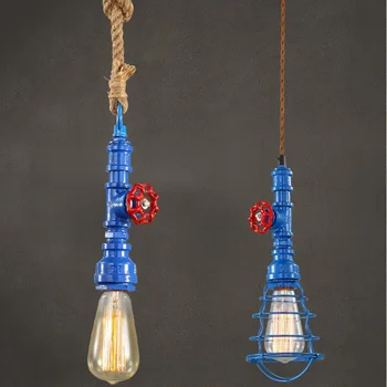 

Creative Iron Tube Rope Pendant Lamp Industrial Style Ceiling Pipe Light for Bar Cafe Restaurant (Blue, without Lampshade and Bu