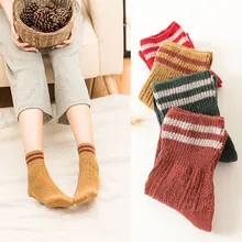 1 пара зимних женских плотных носков вязанные полосатые дамские носки без пятки Art Meias чулочно-носочные изделия для студентов Chaussette Рождество