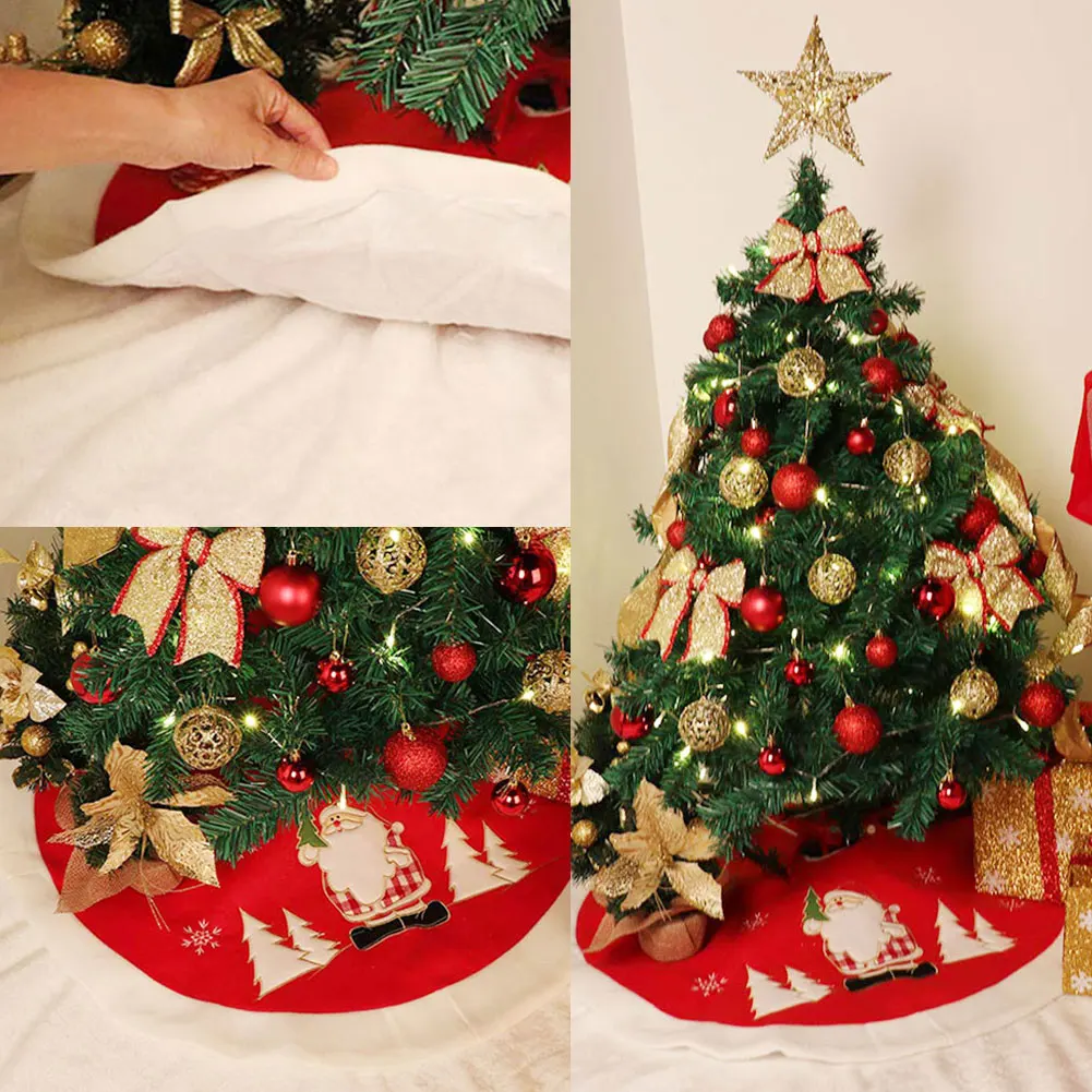 90 см круглая Рождественская елка юбки Санта Клаус вышивка мягкая бархатная ткань Рождественская елка юбка ковер коврик Рождественское украшение