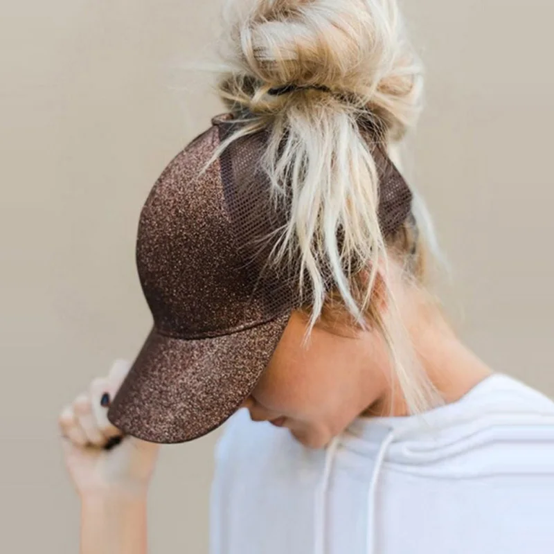 Женская Блестящая бейсбольная кепка «конский хвост», шляпа для папы, Mesh Trucker, кепка s Messy Bun, летняя Женская Бейсболка, регулируемые шляпы в стиле хип-хоп