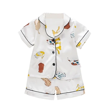 

Toddler Boys Girls Cartoon Kitten Print Nightwear Set Baby Kids Short Sleeve Blouse Tops Shorts Sleepwear Pajamas 2020 New